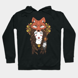 girl and fox colored design Hoodie